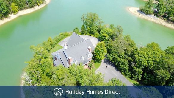 Aerial shot of the Lake House & lake